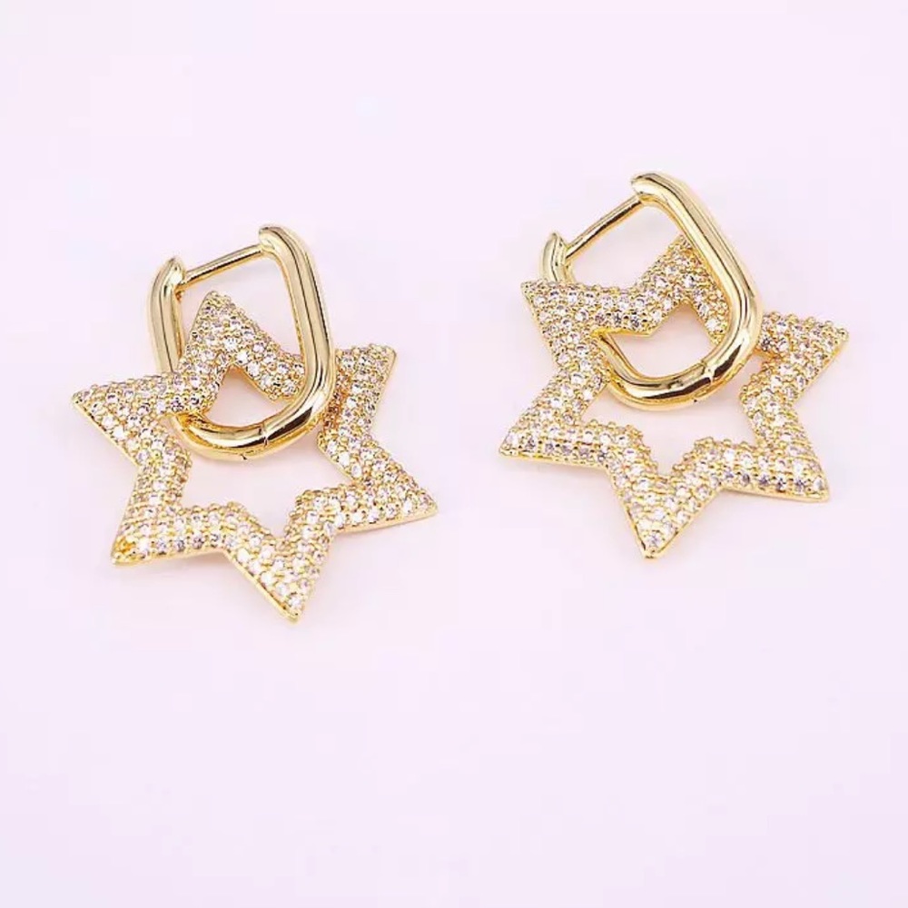 New 18k gold plated star hoop earrings